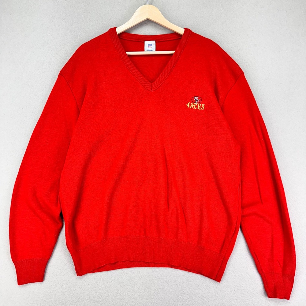 Vintage 80s‎ San Francisco 49ERs Sweater Mens Large Red V-Neck USA Preppy NFL